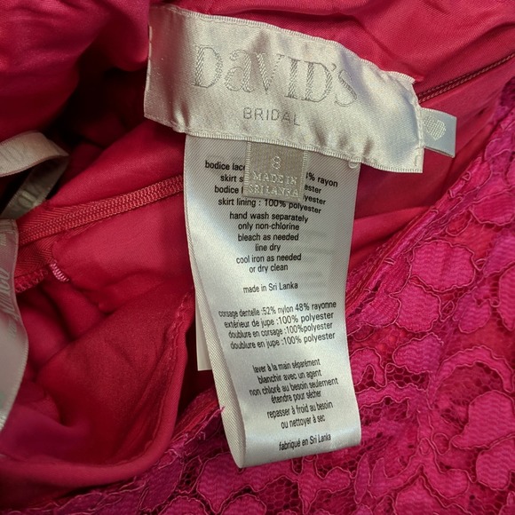 David's Bridal Long One Shoulder Lace Dress Begonia Pink Size 8 NEW - Picture 3 of 8